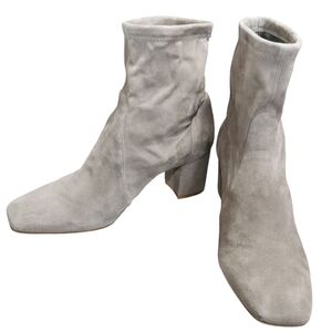 Stuart Weitzman Yuliana 60 Suede Square Toe Chelsea Grey Sock Boots Size 37/6.5